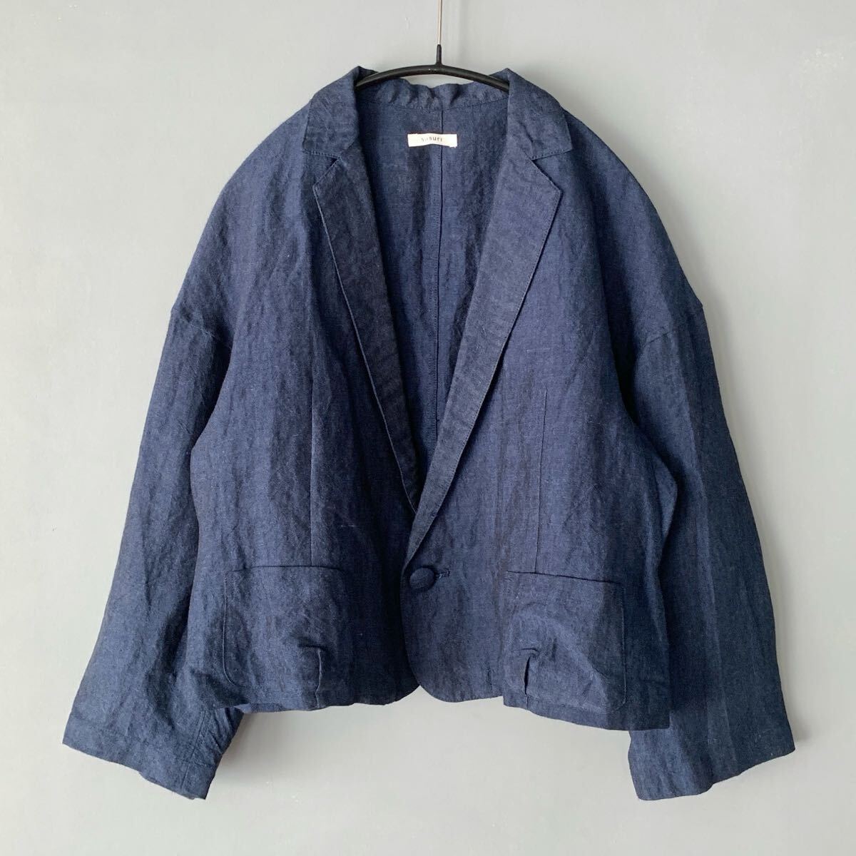 susuri 杢リネン Cottage Jacket コテージジャケット ススリ 紺色 ネイビー ショート丈 拍卖