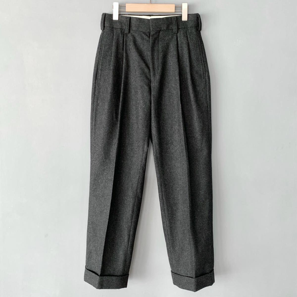 Oblada Officer Pants ウールフラノ パンツ オブラダ M24 トラウザー スラックス カシミヤ混 チャコールグレー 拍卖