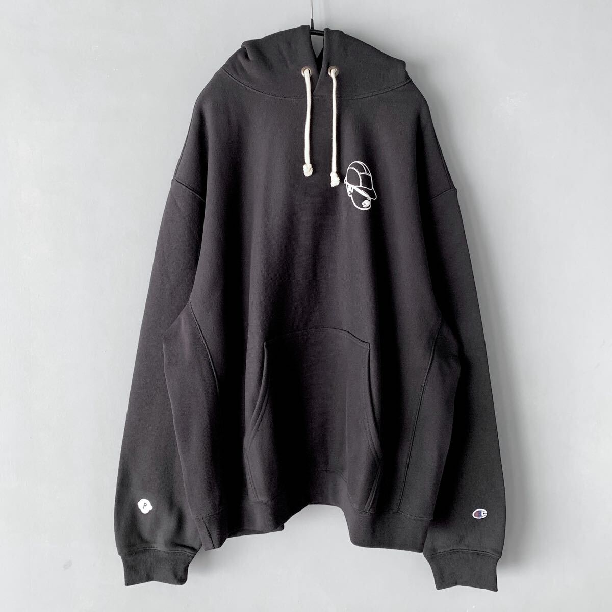 BEAMS PAPERBOY CHAMPION フーディー パーカーブラック XL ビームス ペーパーボーイ チャンピオン スウェットパーカー拍卖