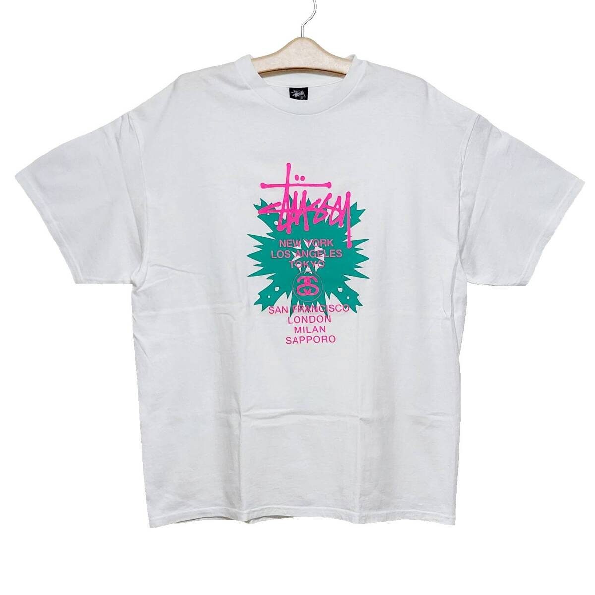 超激レア希少!新品タグ付き!STUSSY ステューシー 2007札幌チャプト限定ワールドツアーTシャツ XL ホワイト 入手困難デッドストック拍卖