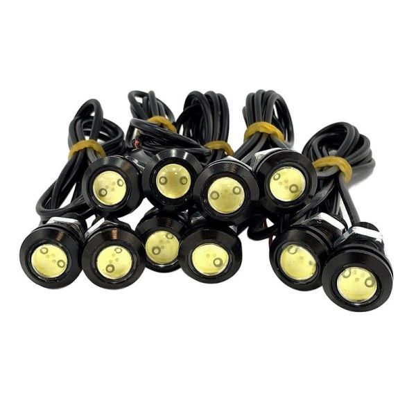送料無料! 12V LED デイライト イーグルアイ 防水 18mm 配線コード 40cm 10個 セット スポットライト 丸型 牛目 (ブラック_ホワイト 発光)拍卖
