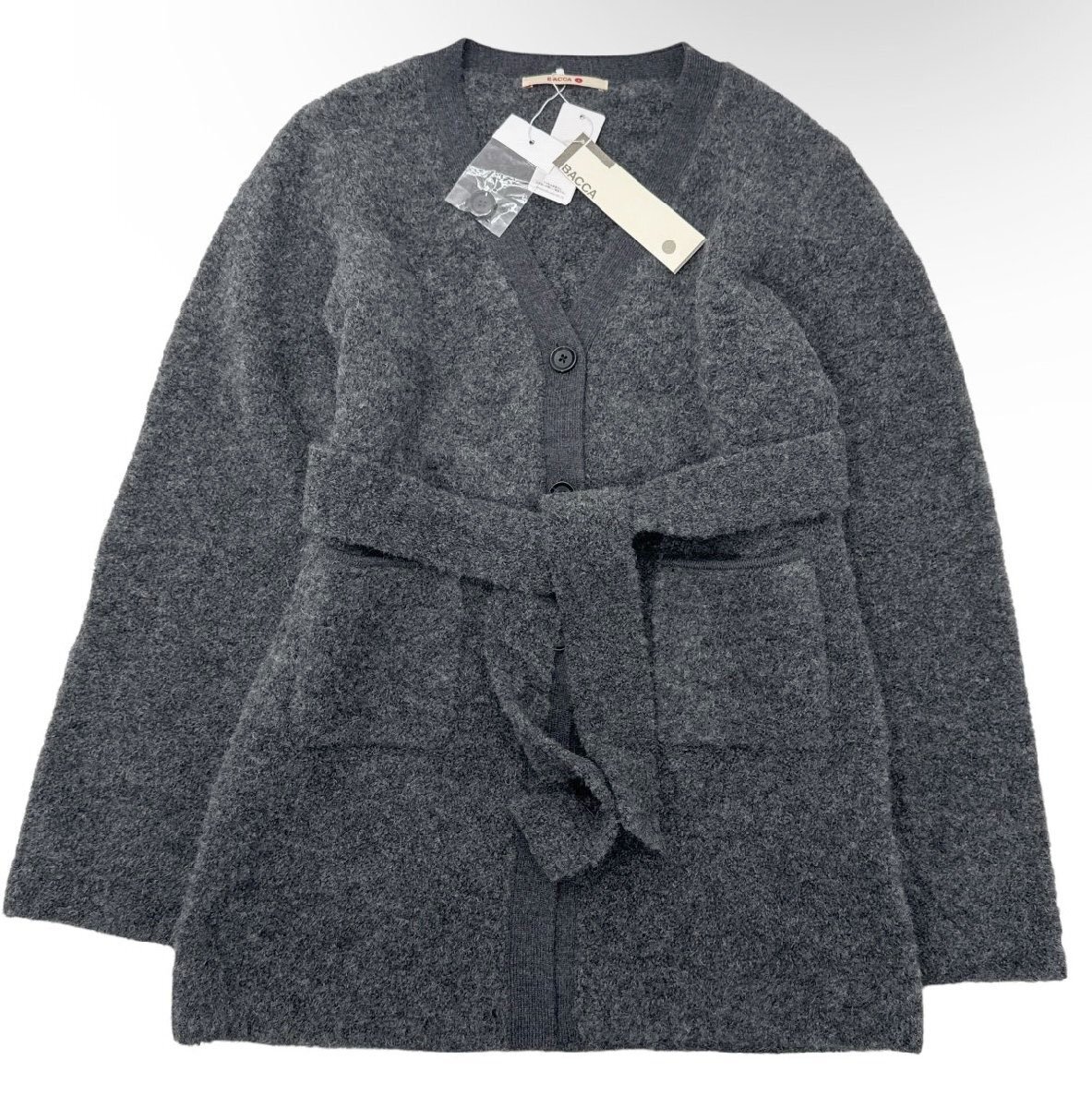 【タグ付・新品・定価41,800円】BACCA ベビーアルパカループベルトカーディガン sizeS GRAY 35-02-24-02203 バッカ トゥモローランド拍卖