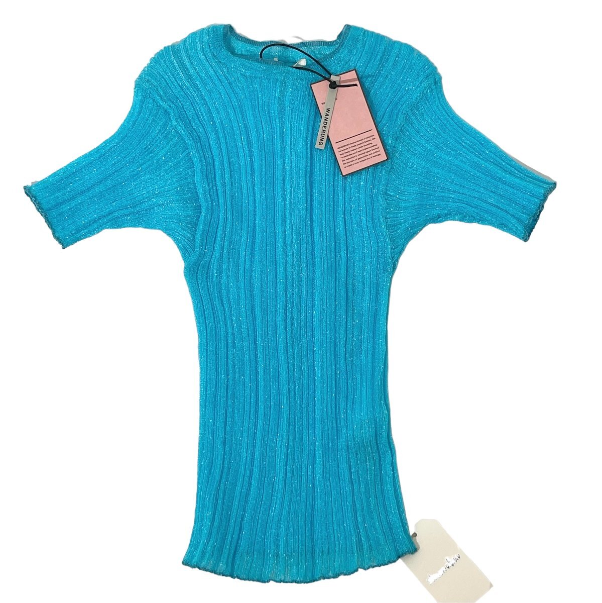 23ss【タグ付・新品・定価25,300円】WANDERUNG x Steven Alan SHEER TEE SHIRT KNIT フリー TURQUOISE 8218-599-0188 スティーブンアラン拍卖