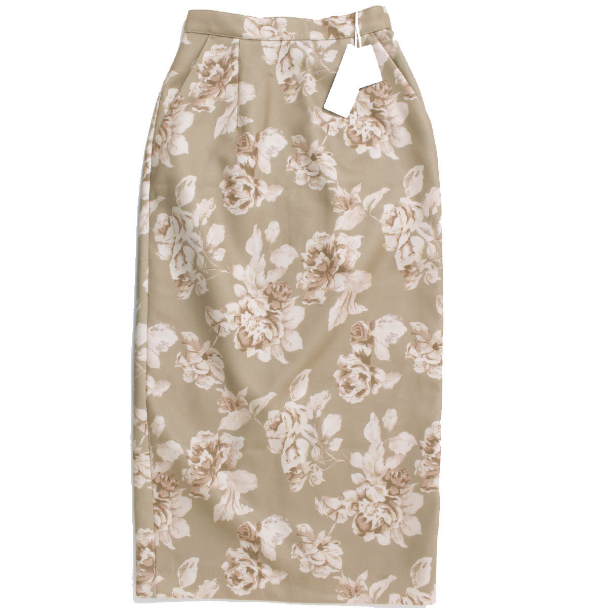 新品 rienda ヴィンテージフラワータイトジップスカート 定価8,140円 sizeM キャメル 110EA931-1520 リエンダ拍卖