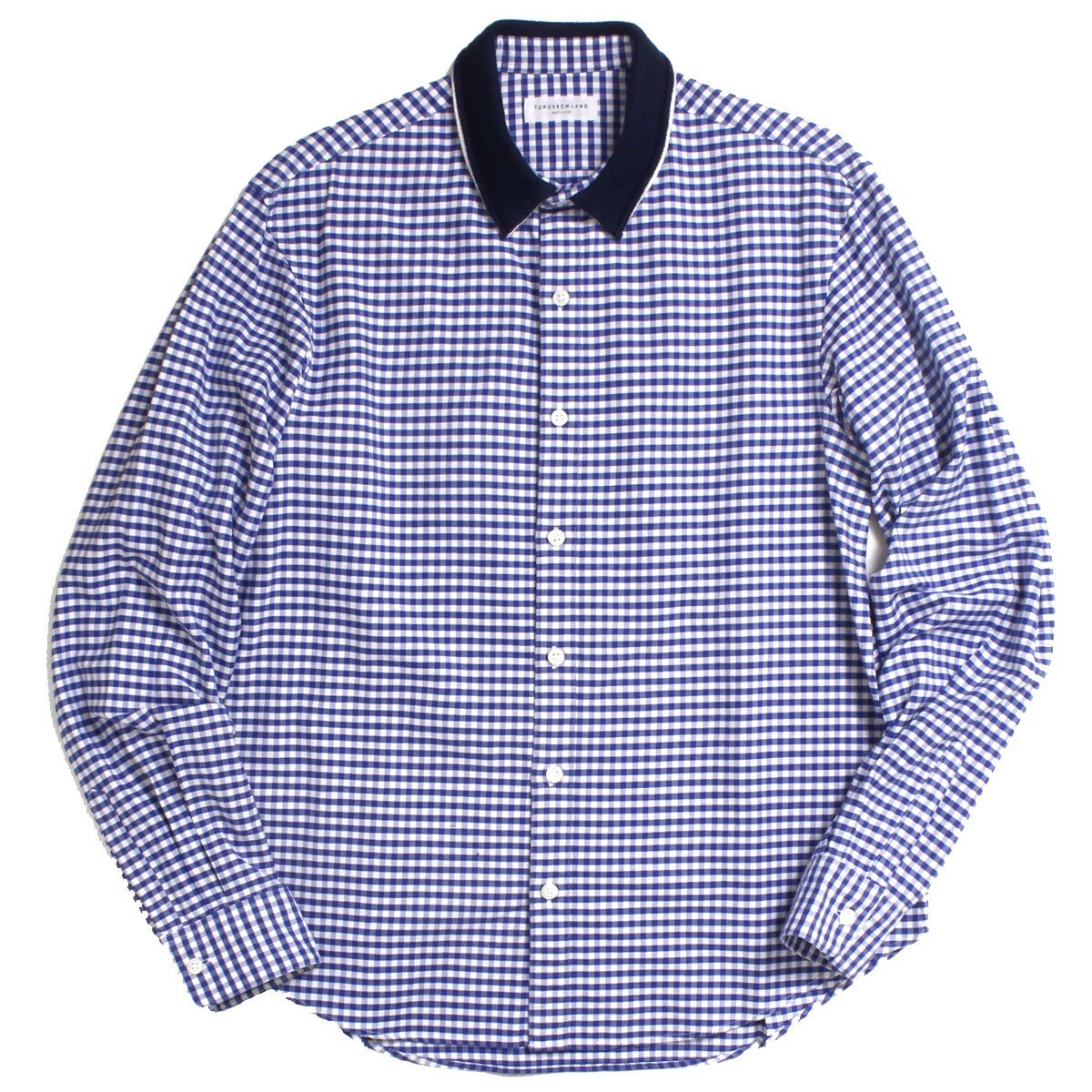 TOMORROWLAND 襟切替 ギンガムチェックシャツ sizeS ブルー×ホワイト 63016201212 コットンシャツ拍卖