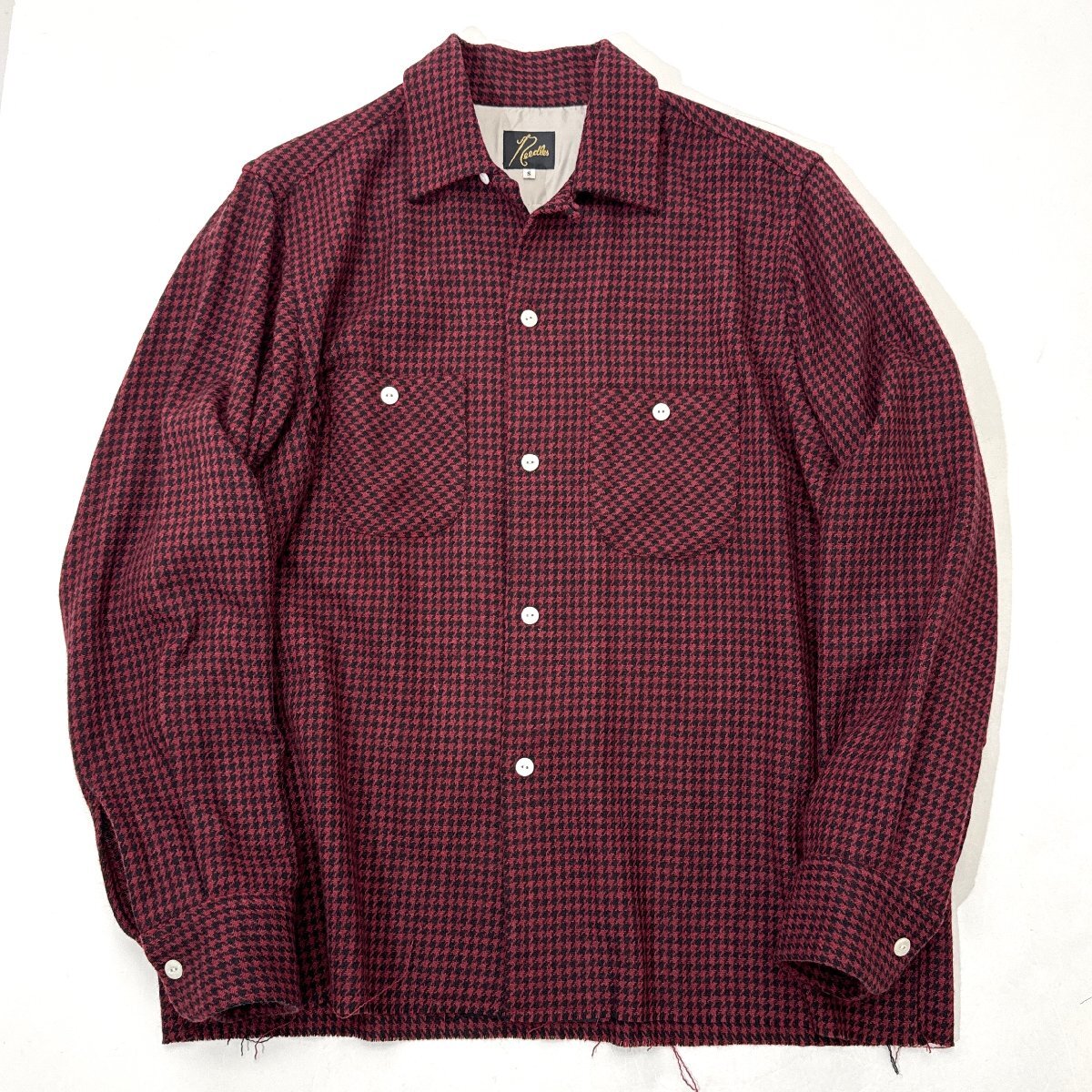 Needles Houndstooth CUT-OFF BOTTOM CLASSIC SHIRT sizeS RED/BLACK DI145 ニードルス カットオフ ボタン クラシックシャツ拍卖