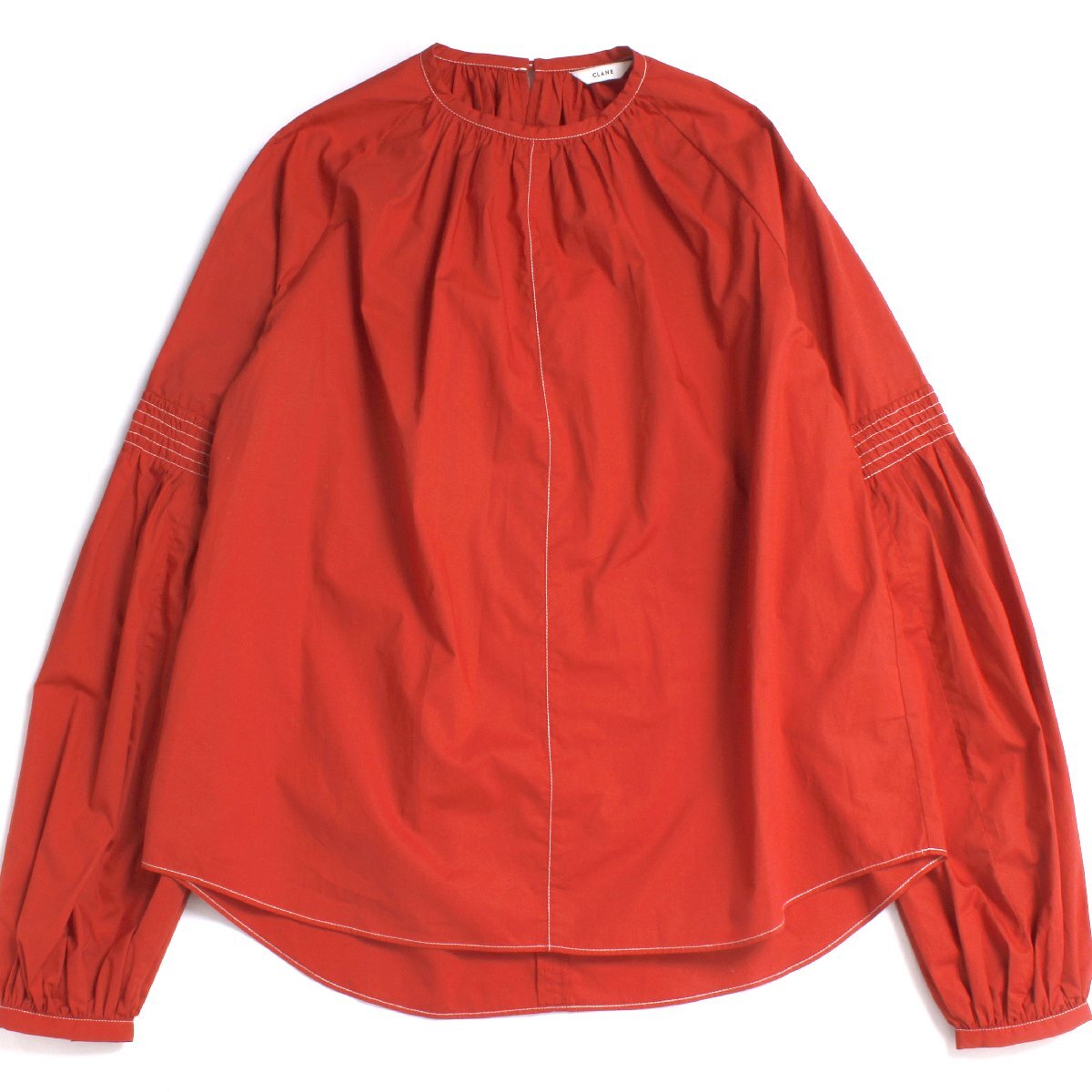 CLANE SHIRRING PUFF SLEEVE TOPS 定価24,200円 size0 RED 11122-4192 クラネ シャーリング パフスリーブ ブラウス拍卖