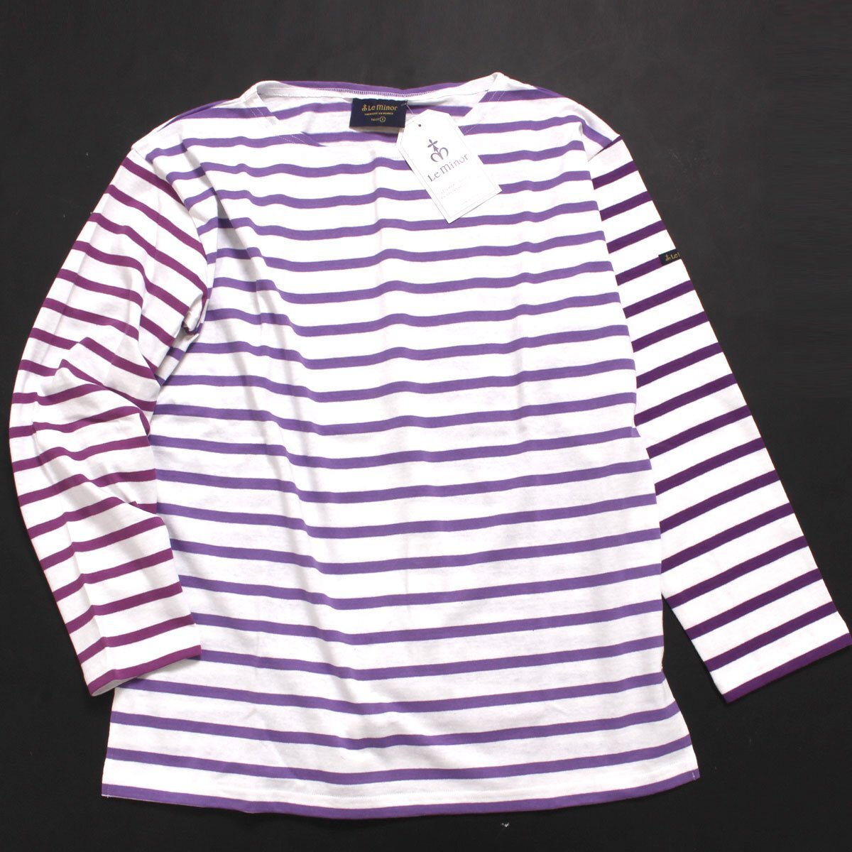 【タグ付・新品】Le minor MARINIERE OVERSIZE PATCHWORK sizeS パープル ルミノア クレイジーパターンボーダー カットソー拍卖