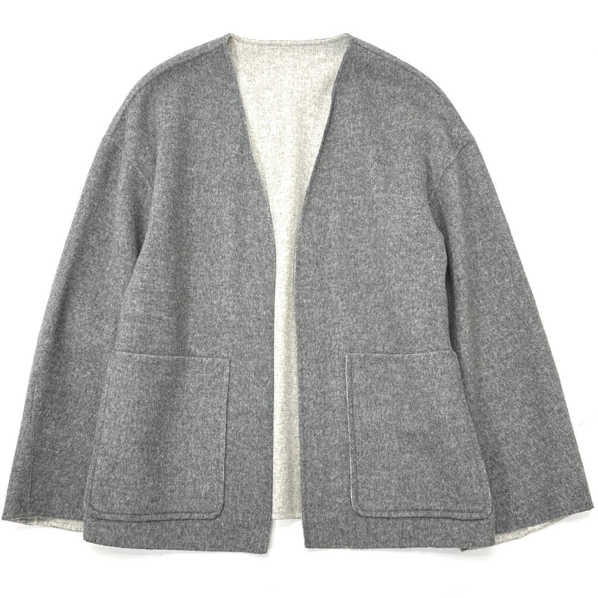 DES PRES ライトダブルフェイスシャギー ノーカラージャケット 定価49,500円 size36 グレー リバーシブル 22071407301 デプレ拍卖