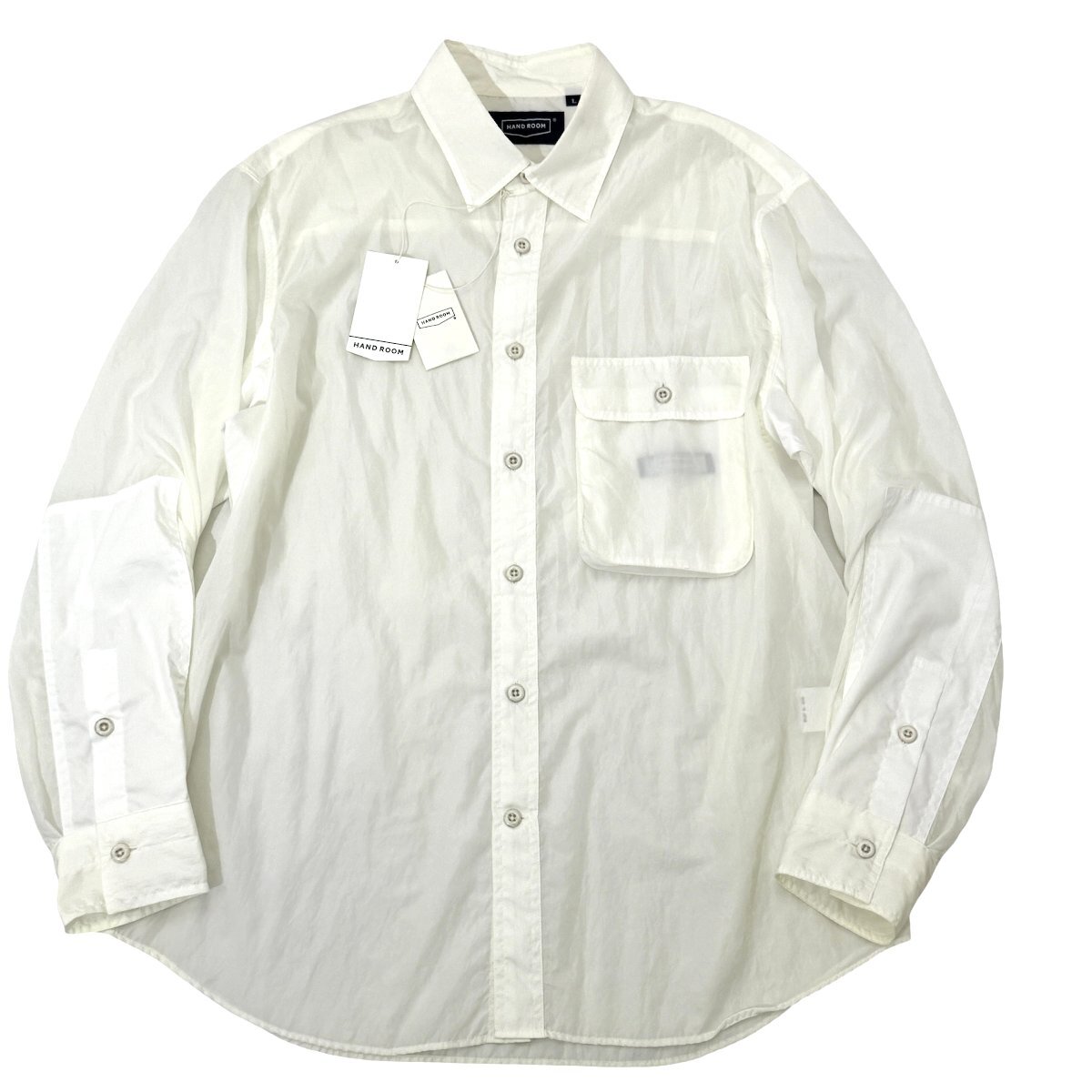 HAND ROOM Pocketable Over Shirts sizeL WHITE 定価24,200円 8011-1101 ハンドルーム ポケッタブル オーバー シャツ拍卖
