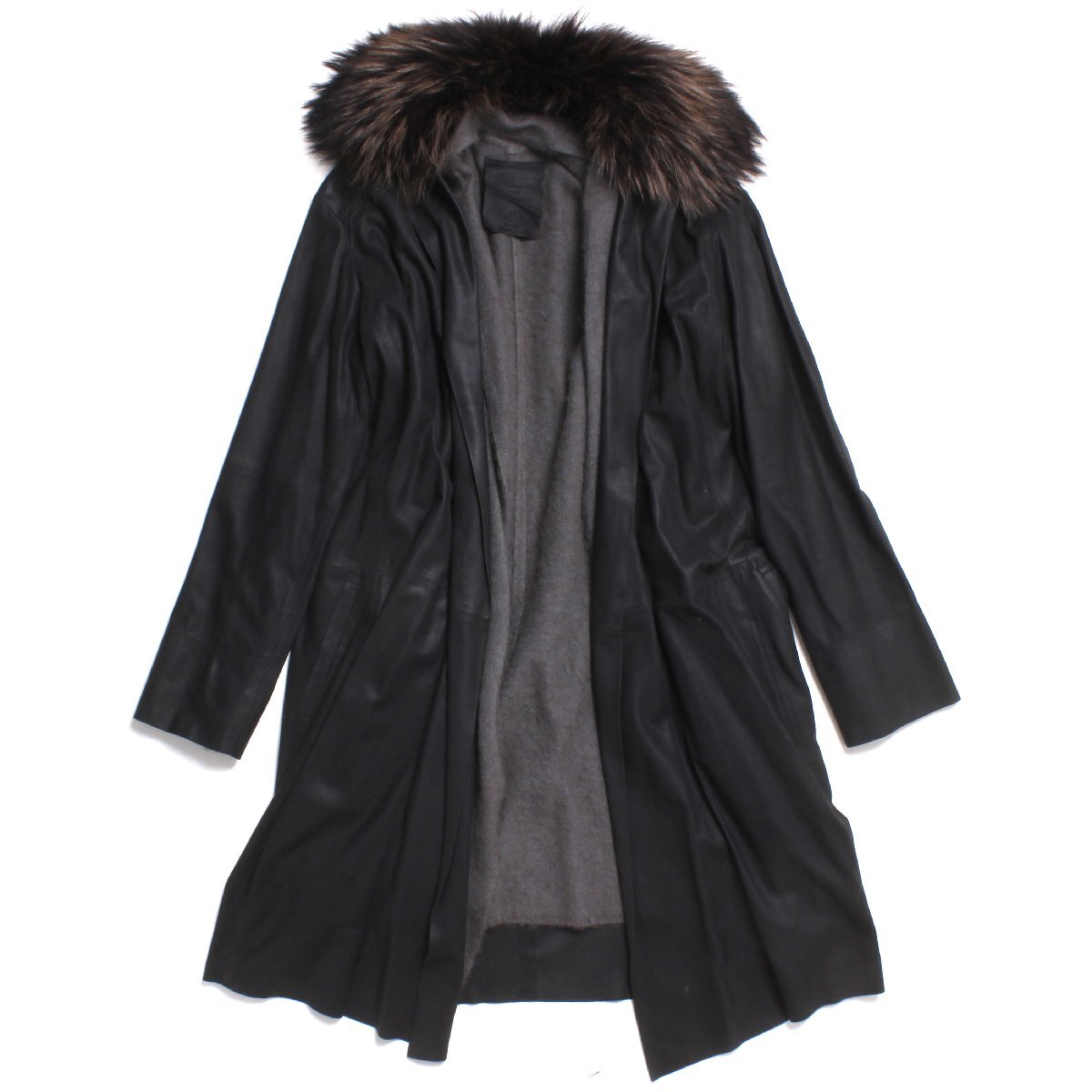 Raw+ CASHMERE SWEATER LININGLONG TRENCH COAT カシミヤライナー付きニューゴートレザーコート 定価230,000円 Rawtus ロウタス拍卖