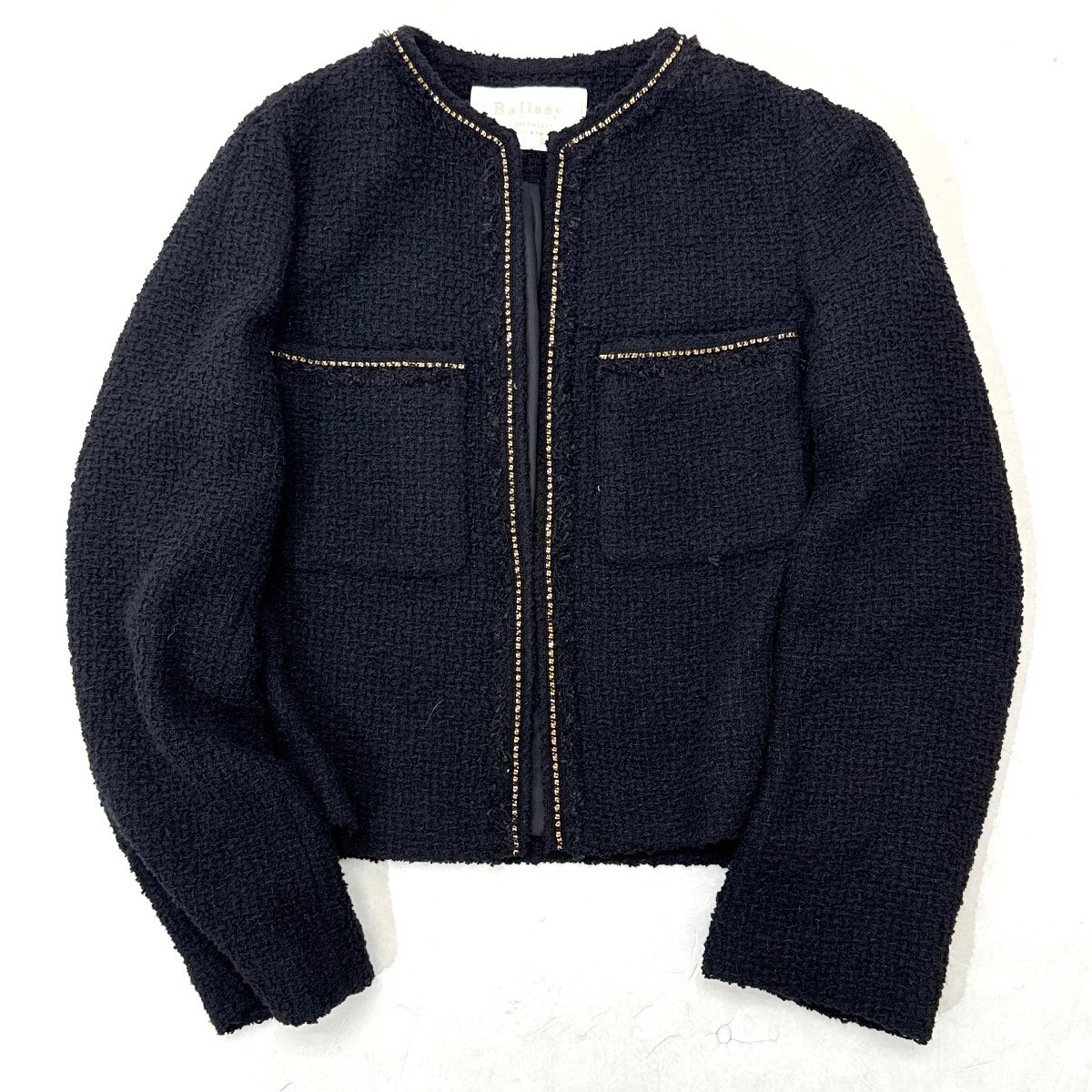 23ss Ballsey ツイストループツイード ノーカラージャケット 定価39,600円 size34 ブラック 11073107001 ボールジィ拍卖