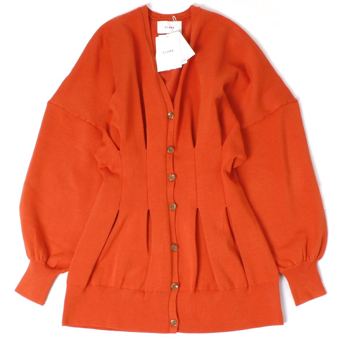 【タグ付き・新品】CLANE ウエストシェイプドルマンカーディガン 定価28,600円 size1 ORENGE 12106-2042 クラネ ニット拍卖