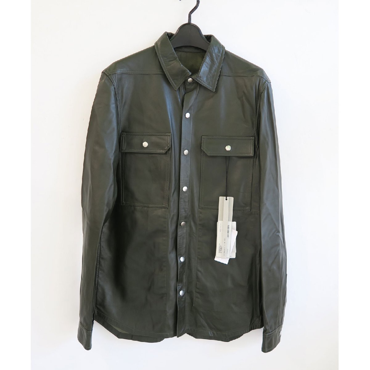 22FW Rick Owens OUTERSHIRT ラムレザー 定価294,800円 size46 GREEN RU02B2729LLP リックオウエンス レザーシャツジャケット拍卖
