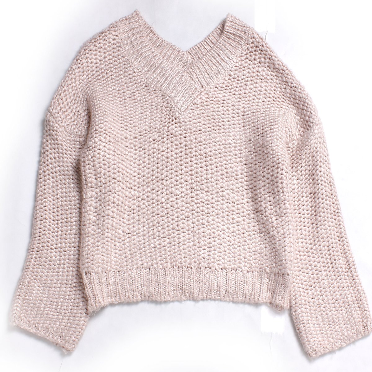 EMODA ダウンショルダー Vネック ニット 定価7,590円 フリー ピンク 041660531401 エモダ ドロップショルダー ロングスリーブ セーター拍卖