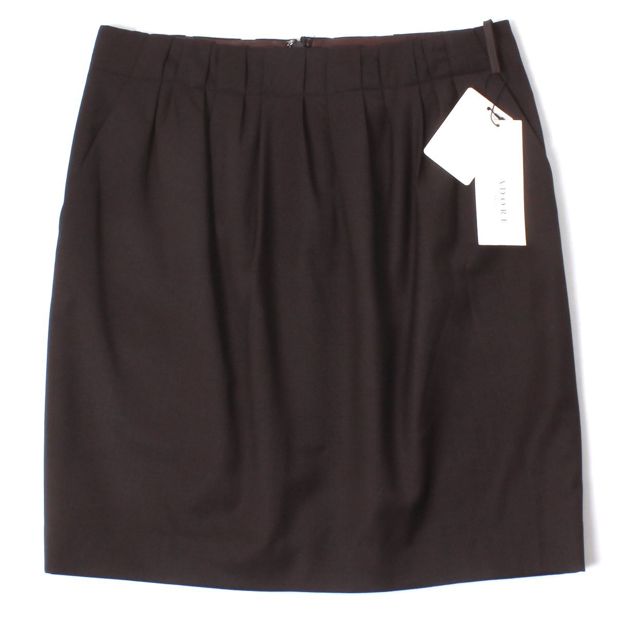 【新品・タグ付き】ADORE タック ギャザー ミニスカート size38 ダークブラウン 531-220860 アドーア拍卖