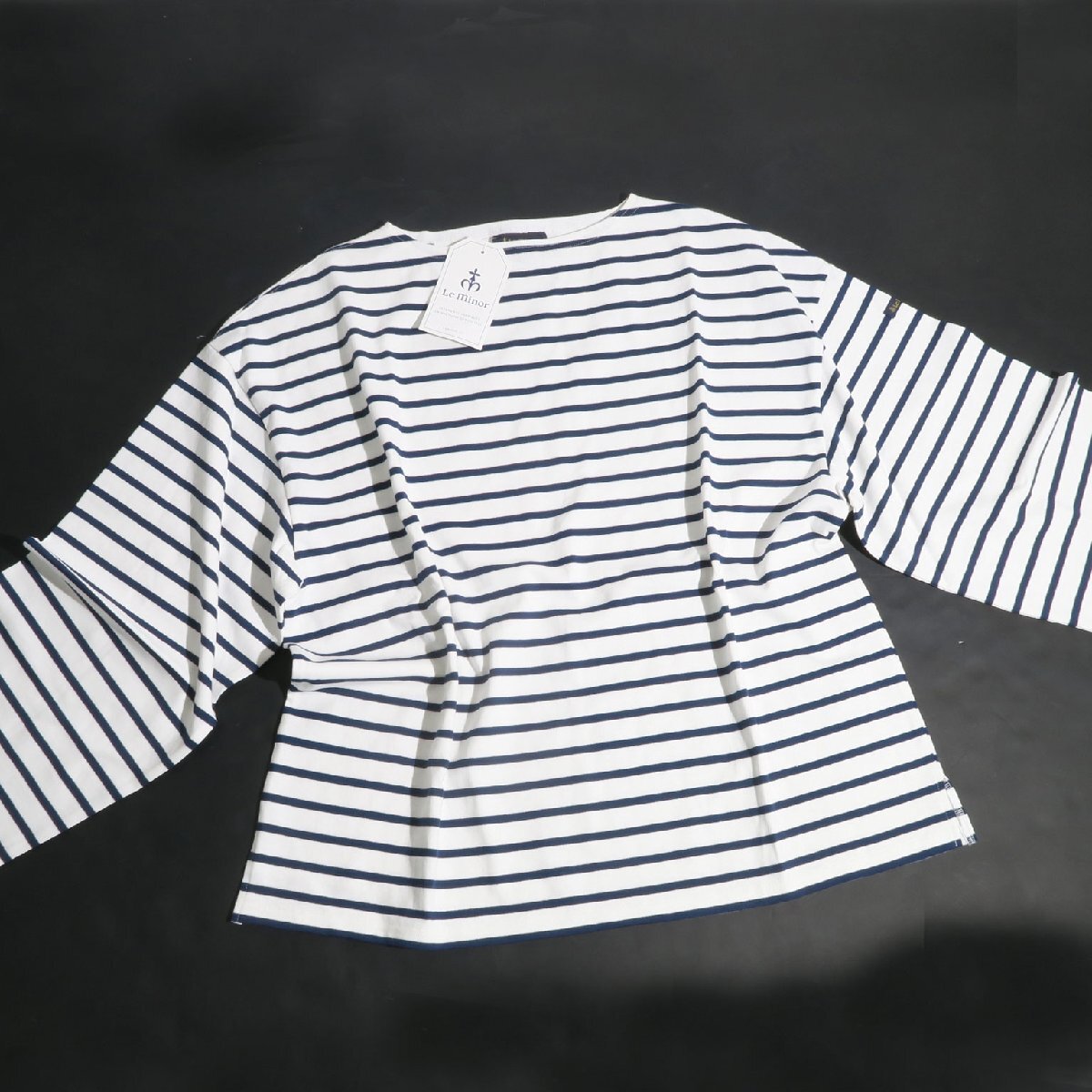 【タグ付・新品】Le minor ボートネック ワイドスリーブ ボーダーカットソー size1 BLANC/MARINIERE ホワイト ネイビー ルミノア拍卖