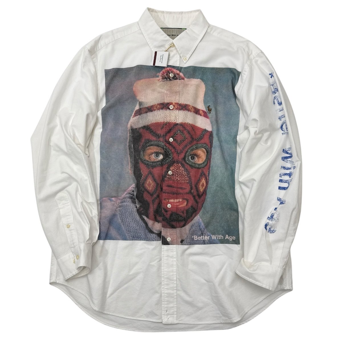 Better With Age Balaclava Man Print Dress Shirt sizeXL WHITE ベターウィズエイジ プリント ドレス シャツ拍卖