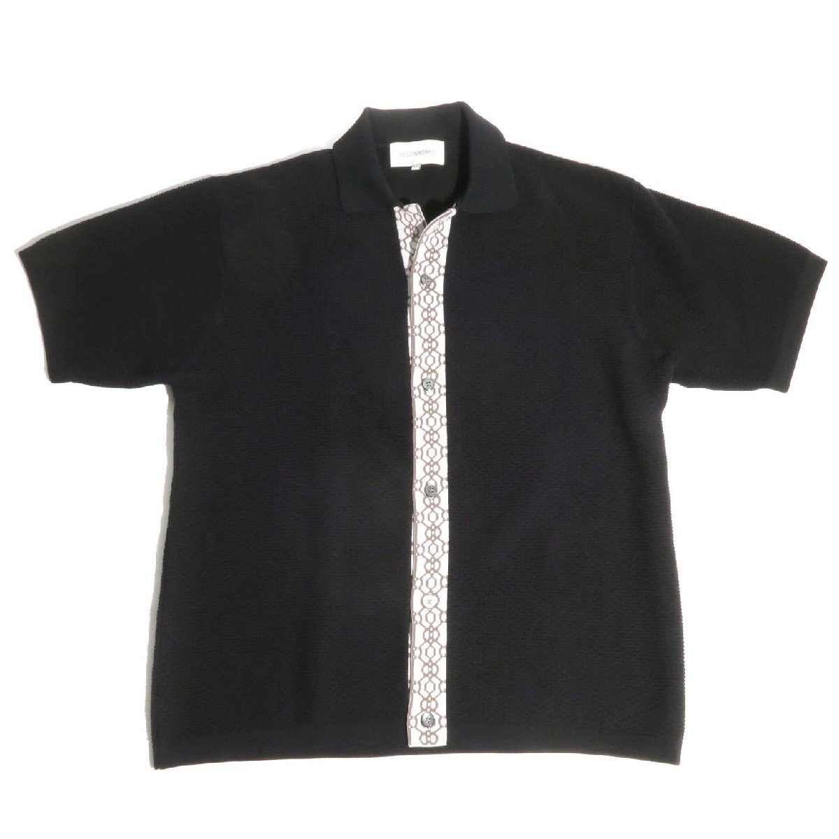 25ss DESIGNWORKS ワークパターンニット半袖シャツ カーディガン 定価36,300円 size48 03500041013 デザインワークス ブラック拍卖