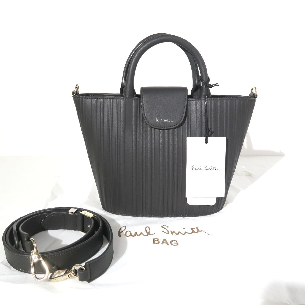 【タグ付・新品・定価58,300円】Paul Smith シャドーストライプ レザー 2WAY ミディアムハンドバッグ 845042 W681 ポールスミス拍卖