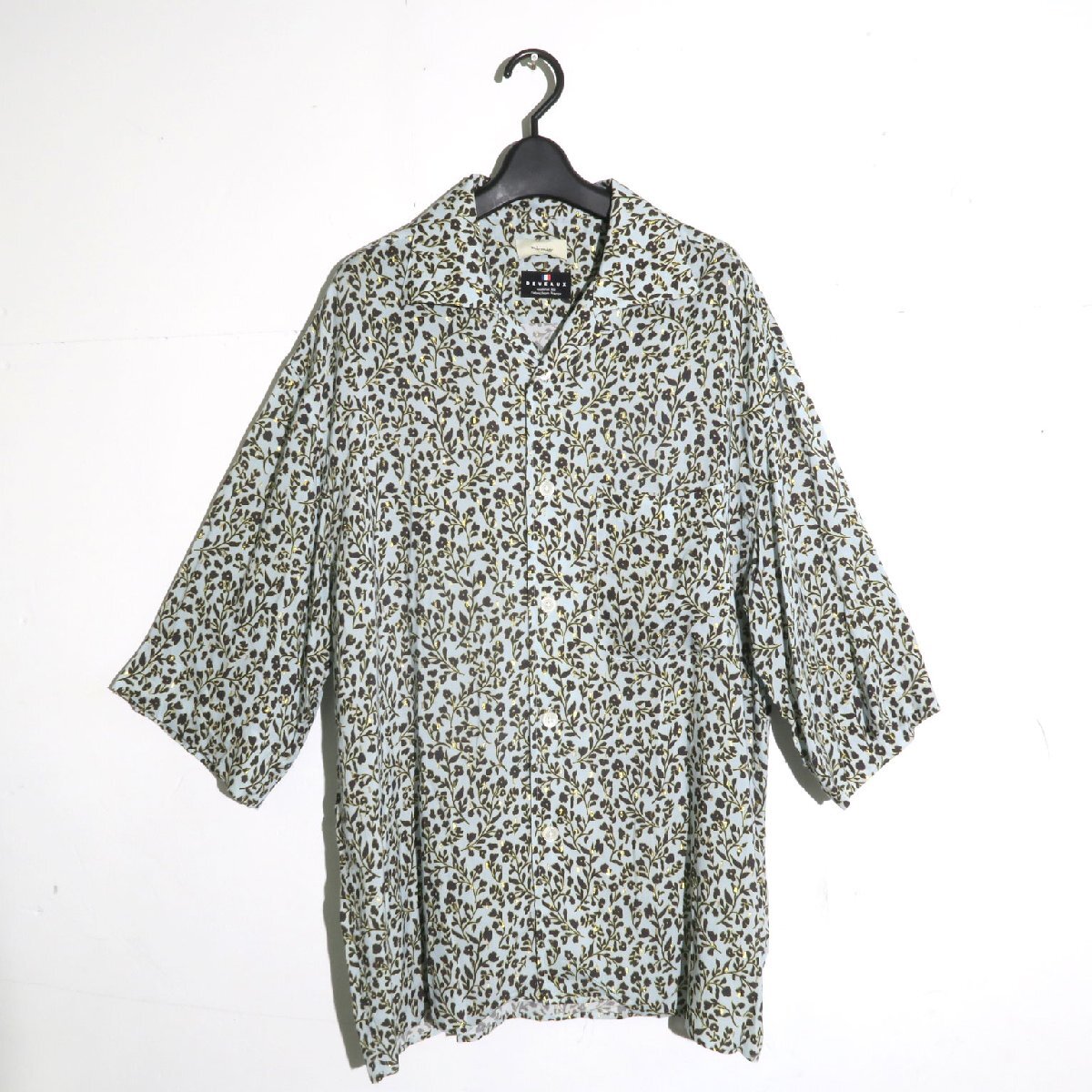 TOIRONIER DEVEAUX ALOHA SHIRT トワロニエ アロハシャツ 定価23,100円 sizeフリーサイズ サックス ゴールド ブルー オープンカラーシャツ拍卖