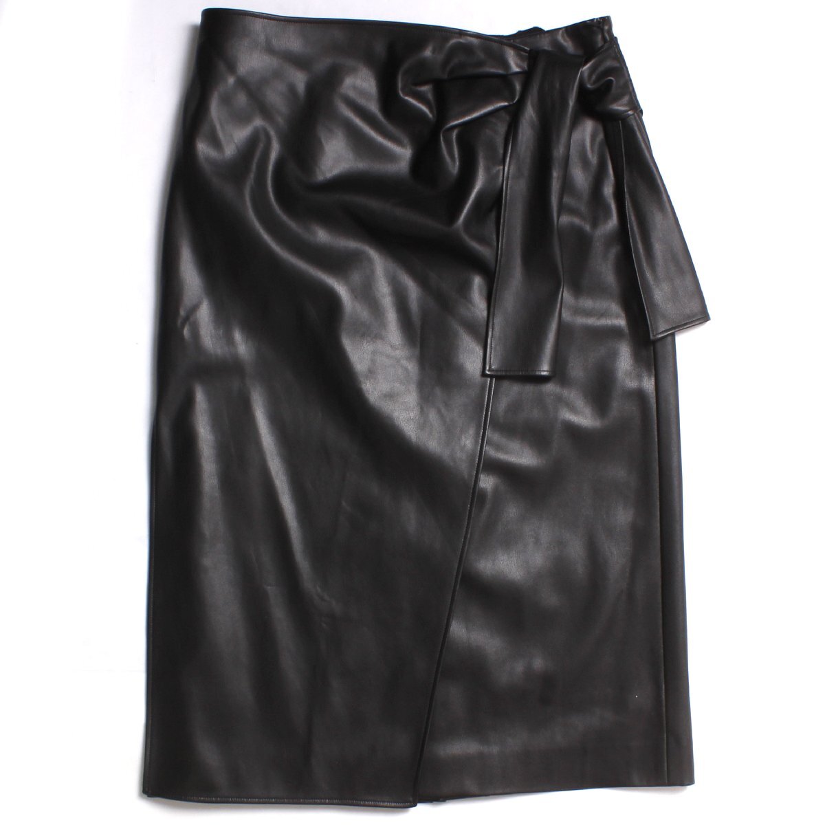 ADORE フェイクラムスキンサイドリボンスカート 定価41,800円 size38 ブラック アドーア 5319220903拍卖