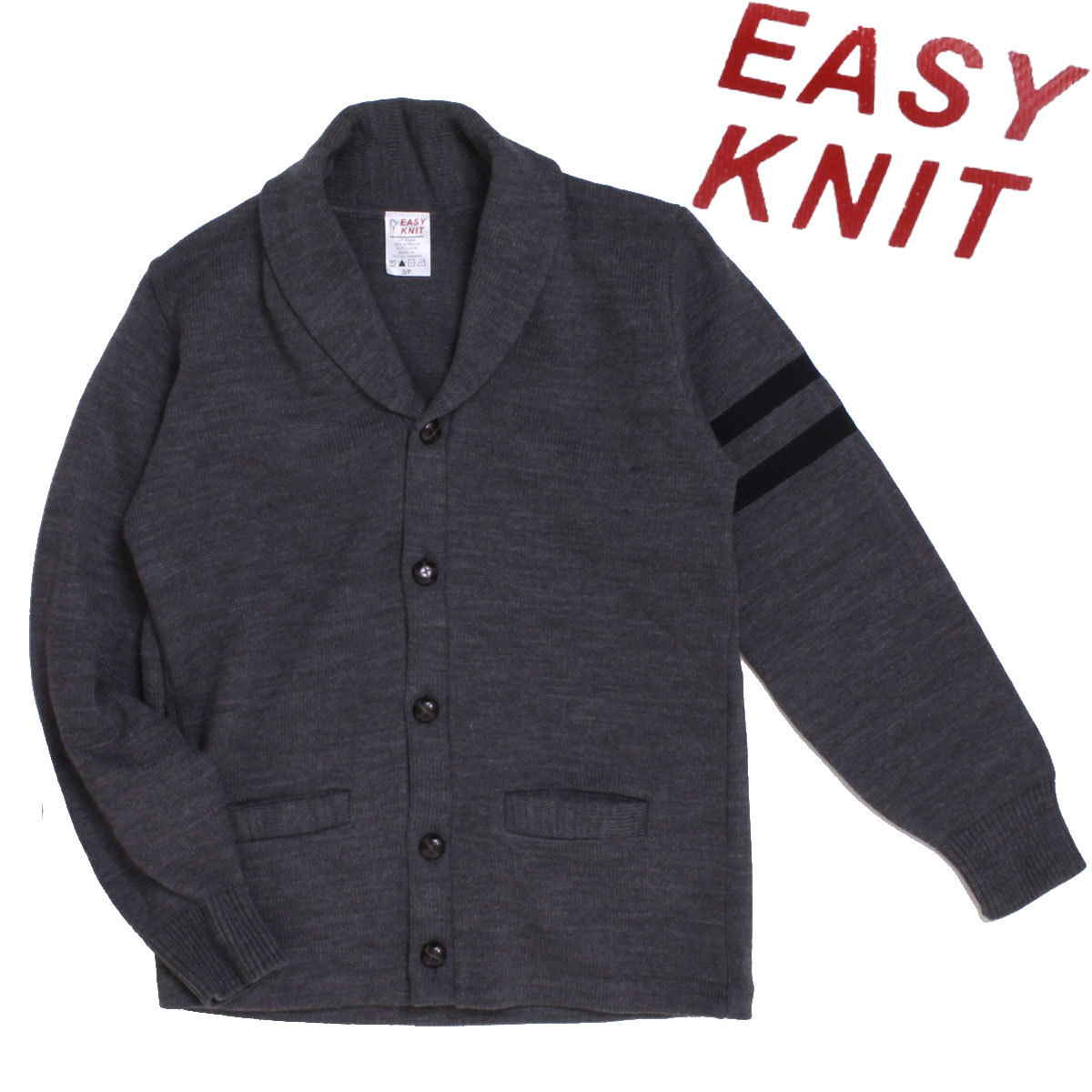 EASY KNIT イージーニット ライン入り カーディガン sizeS グレー イージーニット MADE IN CANADA拍卖