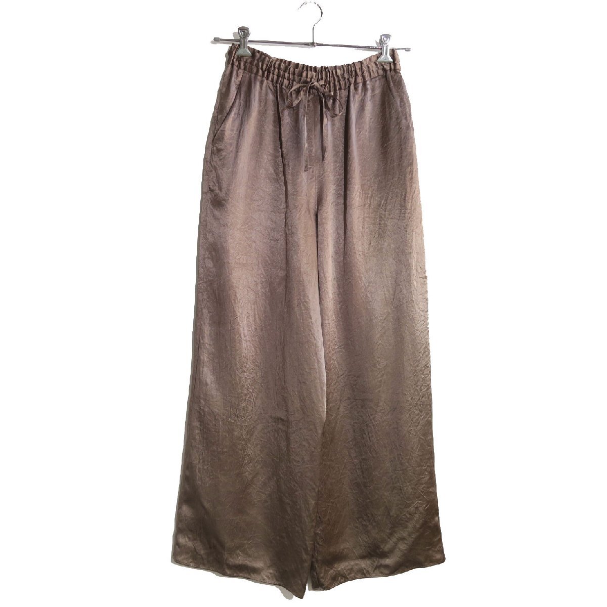 24ss THE NEWHOUSE サテン ドローストリング ワイドイージーパンツ TNH24100-26 sizeS ブラウン ザ ニューハウス拍卖