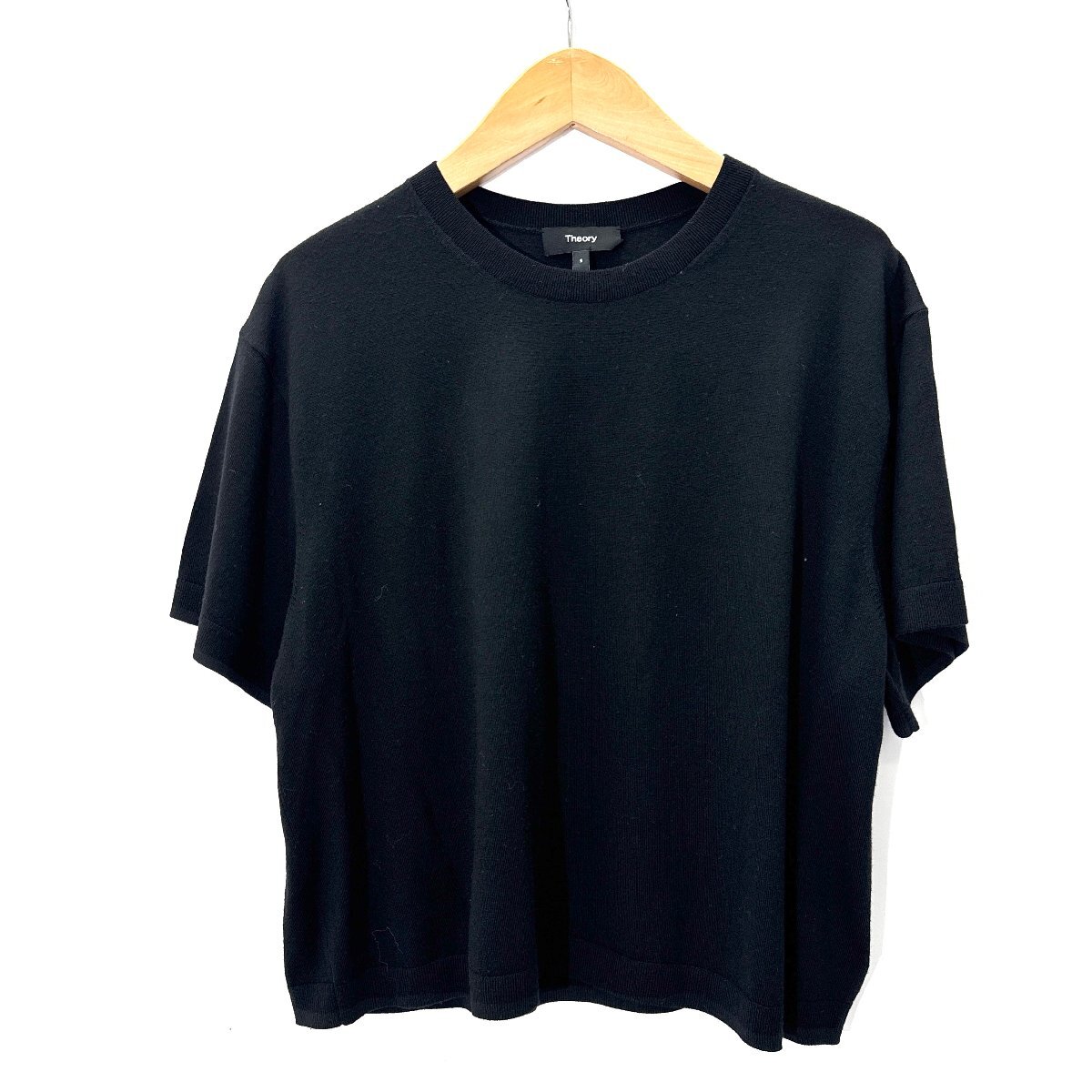 24AW Theory Regal Wool Boxy Tee クロップド丈ニットTシャツ 定価28,600円 sizeS BLACK 01-4301702 セオリー拍卖