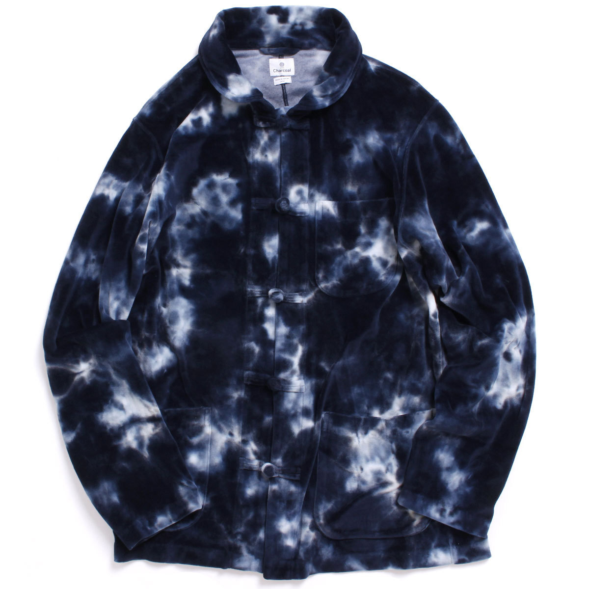 21AW Charcoal TOKYO OC VELOUR N-DYE CHINA JAC 定価31,900円 L ネイビー チャコール ベロア チャイナジャケット チャコールトーキョー拍卖