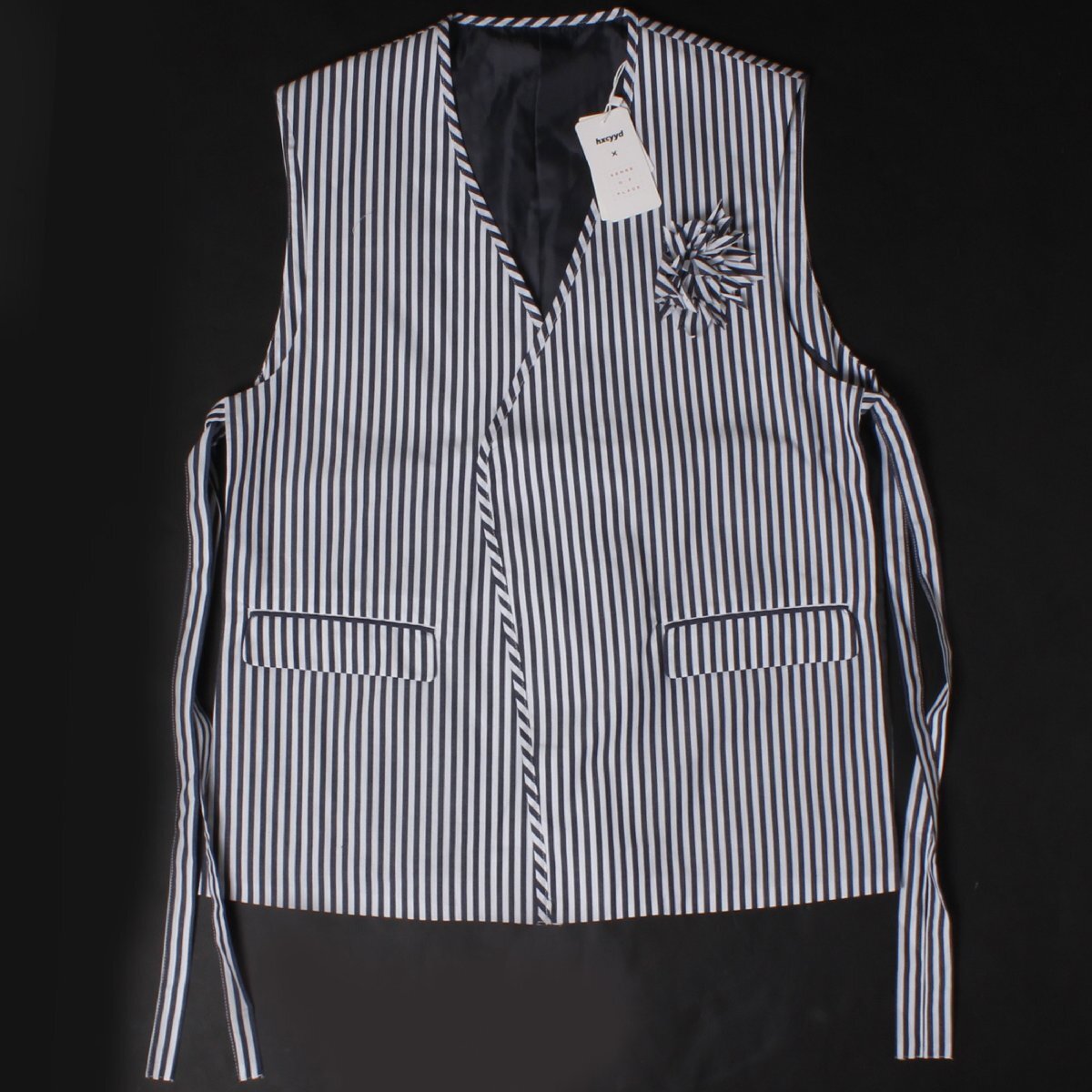 24ss【新品・定価8,800円】hxcyyd × SOP ストライプフラワーコサージュシャツベスト M BLK AA45-17S102 エクシード センスオブプレイス拍卖