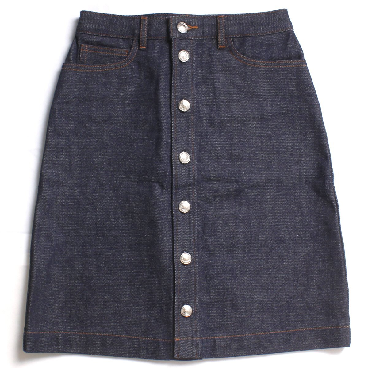 A.P.C. CODBS F06189 ノンウォッシュデニムスカート 定価20,900円 size34 INDIGO アーペーセー インディゴ シルバーボタン APC拍卖