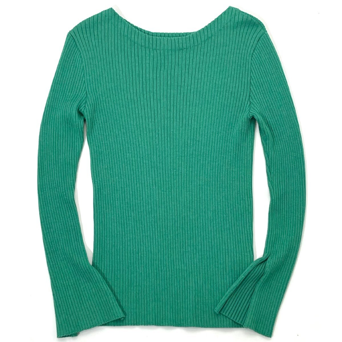 UNITED ARROWS W/S リブ ボートネック スリットスリーブ ニット 定価17,600円 フリーサイズ GREEN 1513-106-4443 ユナイテッドアローズ拍卖