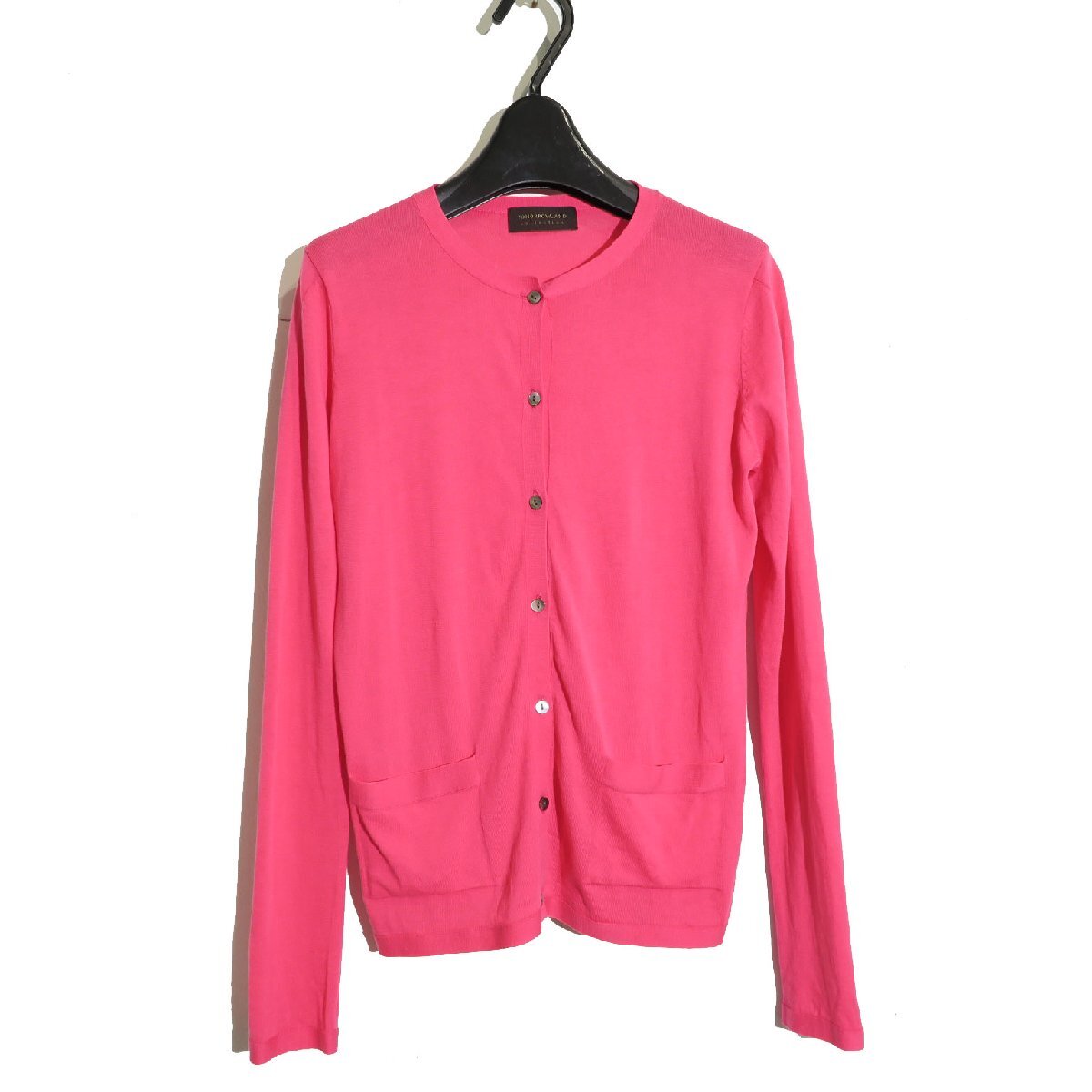 TOMORROWLAND collection ハイゲージ コットン クルーネック カーディガン ピンク size38 トゥモローランド ポケット拍卖