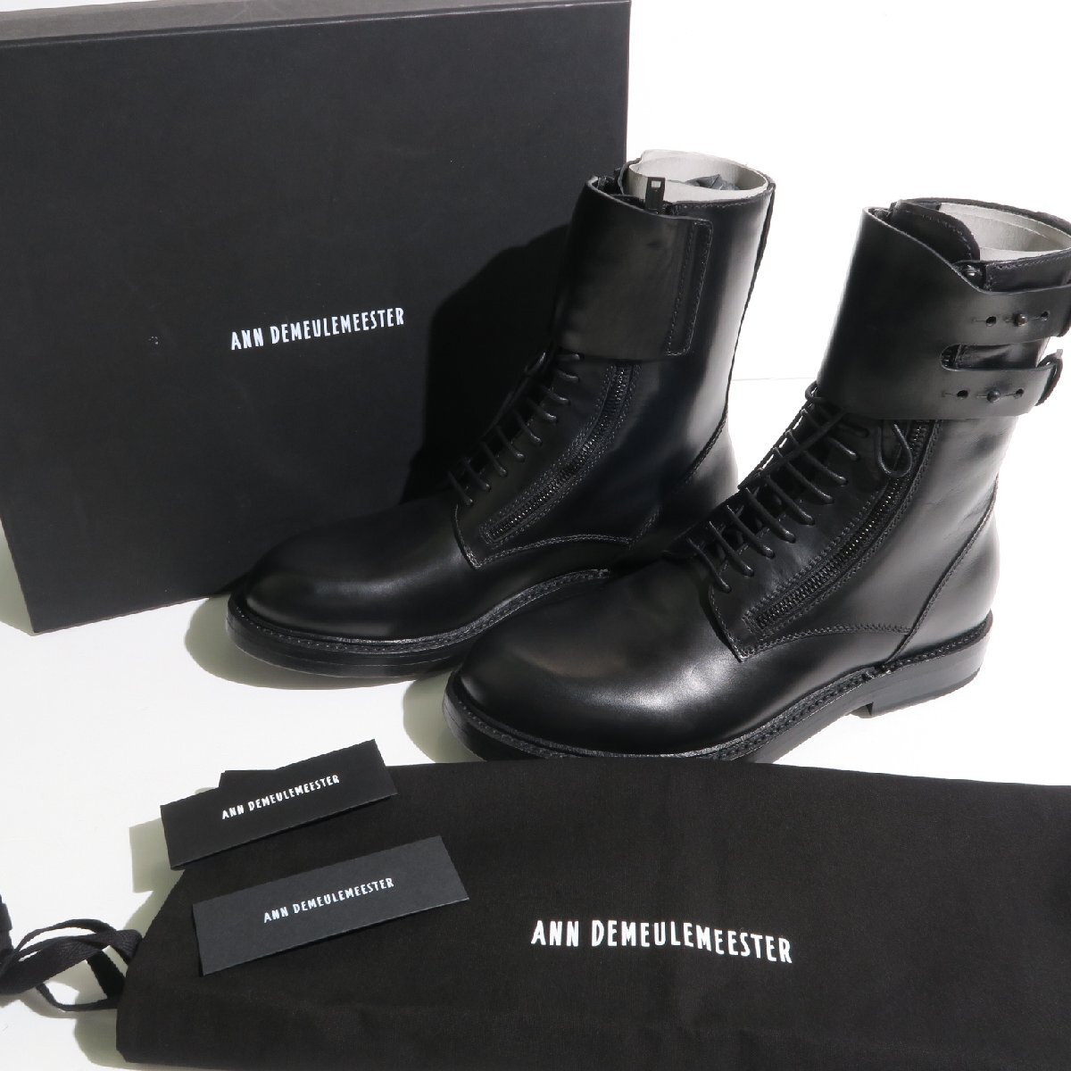 size40【タグ付・新品・定価381,700円】ANN DEMEULEMEESTER JEROOM COMBAT BOOTS ブラック コンバット ブーツ拍卖