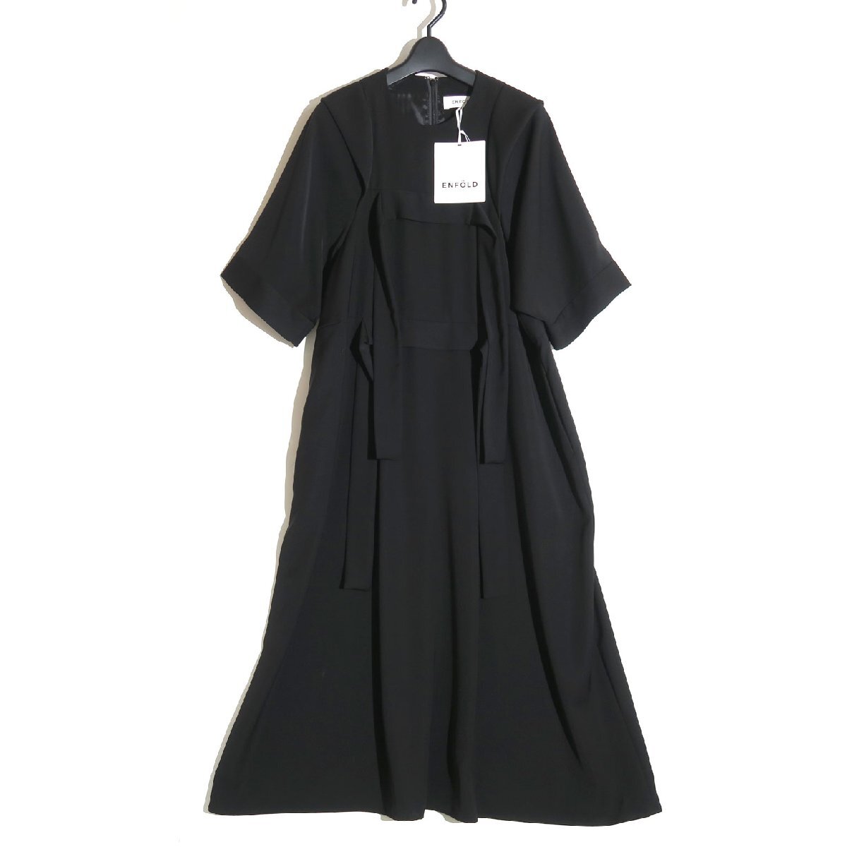 24AW ENFOLD STRING DRAPE-DRESS タグ付き 定価42,900円 300HA233-0570 36 エンフォルド ブラック ストリング ドレープ ドレス ワンピース拍卖