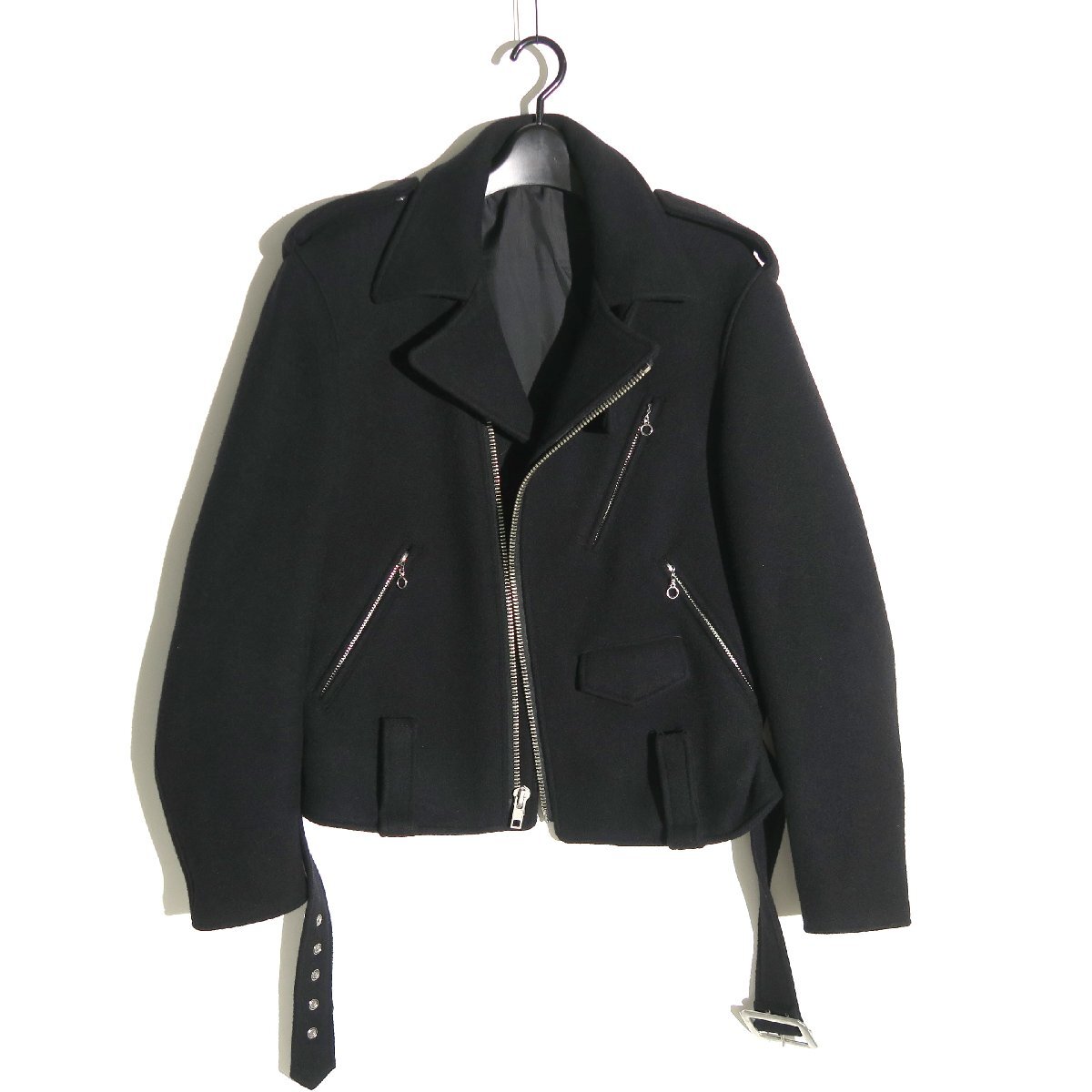 03AW Yohji yamamoto POUR HOMME メルトン ライダースジャケット HU-J24-166 BLACK size3 ヨウジヤマモト プールオム ウール ブラック拍卖