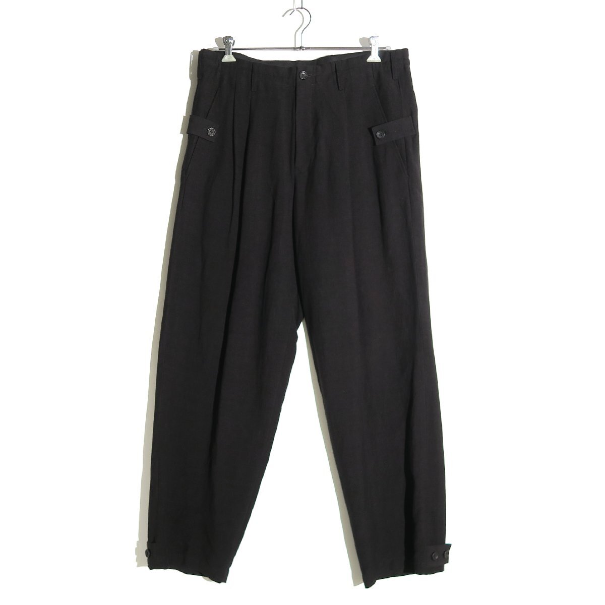 24SS Yohji Yamamoto POUR HOMME Linen/Rayon Tab Pants ワイドタブパンツ HS-P65-308 size3 ヨウジヤマモト プールオム ブラック拍卖