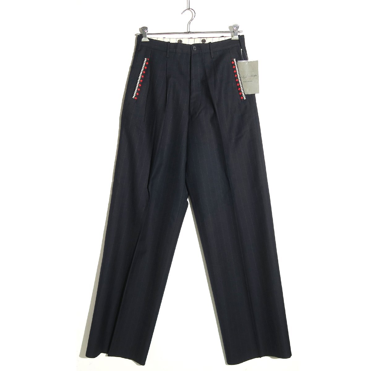 鹿鳴館 95AW【タグ付・新品】Yohji yamamoto POUR HOMME ストライプ ワイドスラックス パンツ HE-P25-143 sizeS ヨウジヤマモト プールオム拍卖