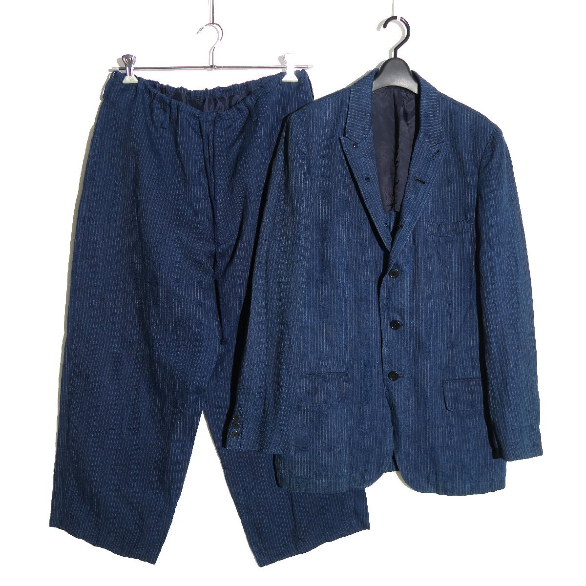 98SS【セットアップ】Yohji Yamamoto POUR HOMME 本藍染 リネンインディゴジャケット 紐パンツ HJ-J62-353 ヨウジヤマモト プールオム拍卖