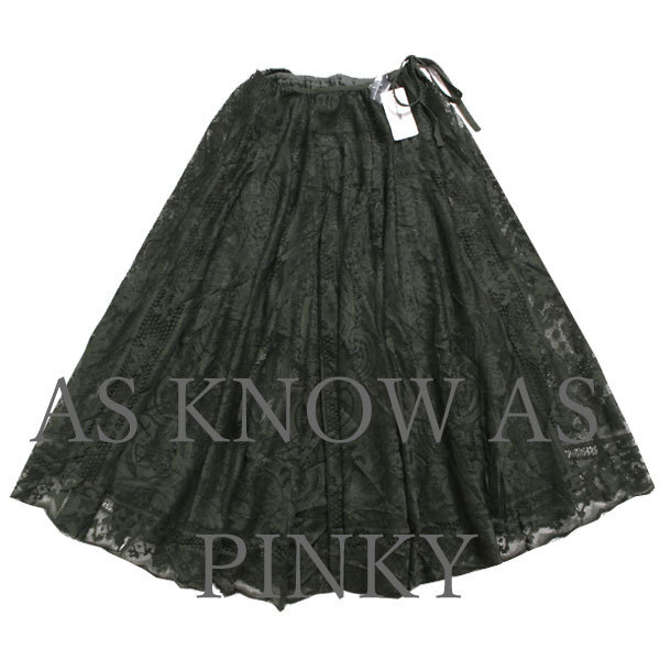 新品 AS KNOW AS PINKY サーキュラーレースSK 定価5,900円 フリーサイズ カーキ PE0817 アズノゥアズ拍卖