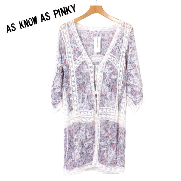 新品 AS KNOW AS PINKY 花柄レース組ませハオリ 定価4,900円 フリーサイズ ラベンダー PG1393 アズノゥアズ拍卖