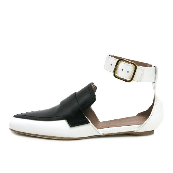 新品 MARNI アンクルストラップ フラットシューズ 定価99,000円 size35 1/2 ブラック ホワイト マルニ拍卖