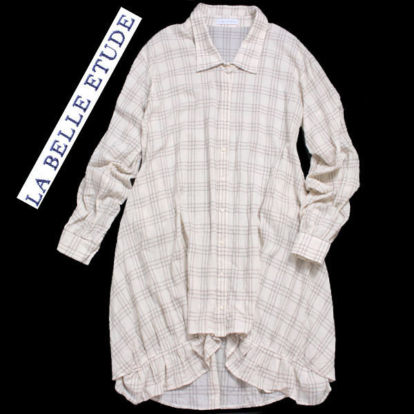 LA BELLE ETUDE ワンピース ロングスリーブチェックシャツ サイズフリー アイボリー ラベルエチュード ロールアップシャツ拍卖