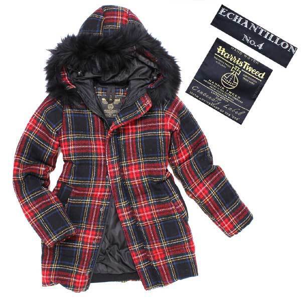 ECHANTILLON No.4 × Harris Tweed チェック柄 フーデット ダウン コート エシャンティオン ナンバーフォー ハリスツイード拍卖