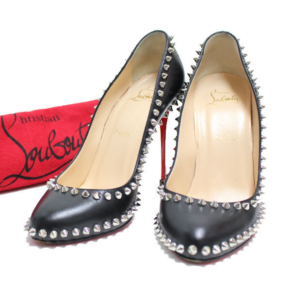 Christian Louboutin Spikes パンプス size38 24cm ブラック クリスチャンルブタン スパイク スタッズ拍卖
