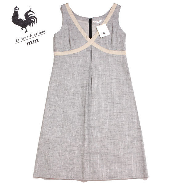 Le coeur de artisan / mm Vネックノースリーブワンピース 定価22,050円 サイズフリー ベージュ×グレー系拍卖