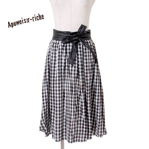 Apuweiser-riche ベルト付ギンガムフレアスカート 定価19,440円 size2 ブラック ホワイト 27231580 アプワイザー リッシェ拍卖