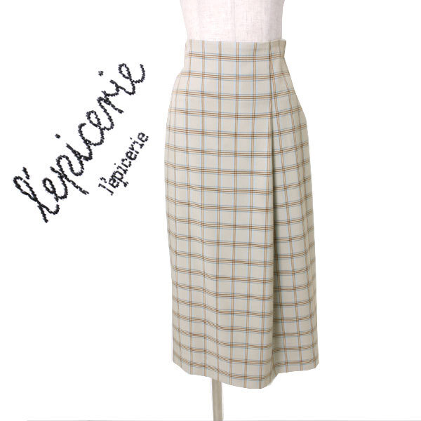 ◆l'epicerie スプリングチェックタイトスカート 定価11,550円 size36 サックス C11-76005 レピスリー拍卖