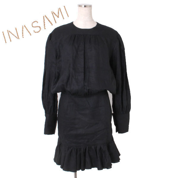 新品 INASAMI Dress Neilikka バックオープンデザイン リネン フレア ドレス ワンピース 定価107,800円 size1 ブラック拍卖